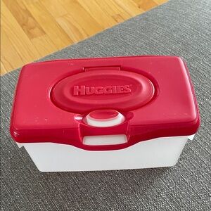 Vintage Huggies Red and White Wipes Container
